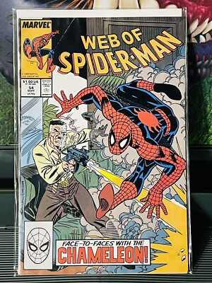 Web of Spider-Man #54 (MARVEL 1989) Face-Faces with the Chameleon!