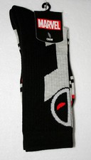 1 Pair Deadpool Crew New Tags Socks Marvel Comics Fits 8-12 shoe Gray Black