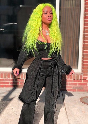 Neon Green Wig, Lime Green Lace Front Wigs Long Curly Wig Green Wigs Middle Part - Picture 6 of 12