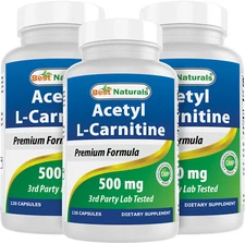 3 Pack Best Naturals acetyl l-carnitine 500 mg 120 Capsules