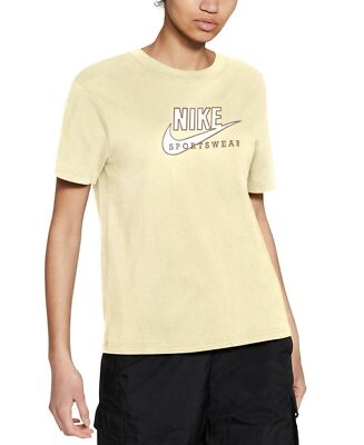 Nike Womens Sportswear Cotton Heritage T-Shirt Pastel Yellow Size