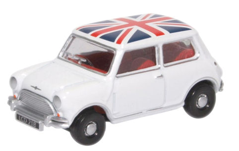 Oxford Diecast 76MN011 Austin Mini Cooper White Union Jack OO Gauge