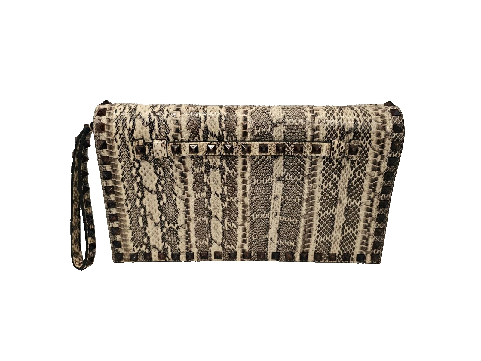 VALENTINO Pochetta Borchie Rock Python Marrone e Beige con Cinturino da polso Mai Usata!