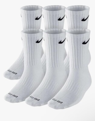 Nike Drifit Large 6 Pairs White Socks