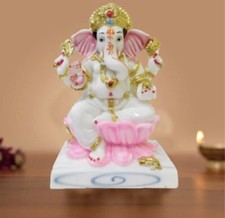 Marble White Ganesh ji Murti Ganesha Ganpati Maharaj Murti Statue 6.5 Inch