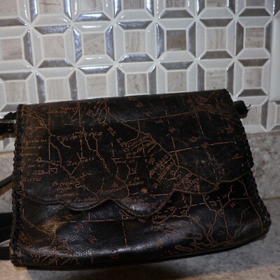 Patricia Nash Leather Sarola Crossbody Purse BLACK MAP PRINT