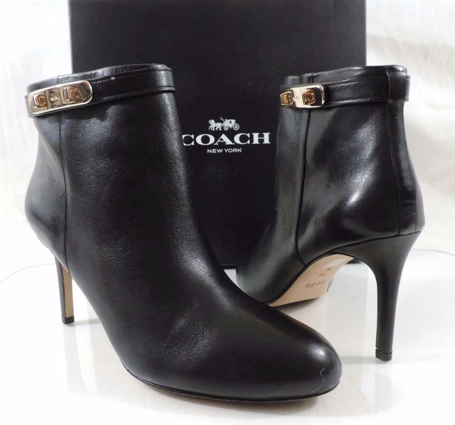 black heeled booties leather