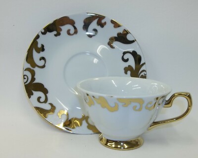 Ciroa Ware Cup Saucer Set - White with Gold Metallic Accents
