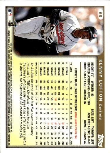 1999 Topps #68 Kenny Lofton - Image 2 of 2