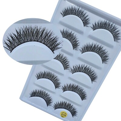 2x3D Falsche Wimpern Wispy Cross Lang Dick Weich Fake Eye Lashes 5 Paar EV750