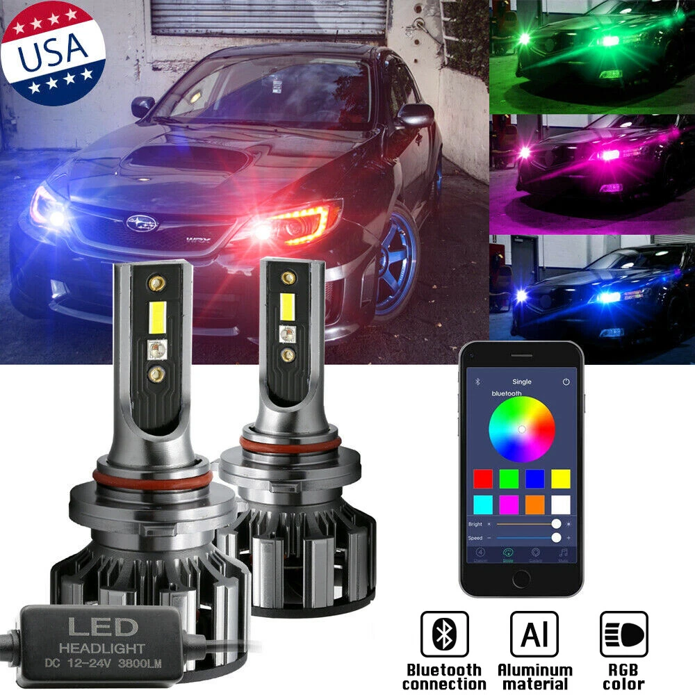 9005 9006 RGB Phone Control High/Low Beam Headlight DRL Fog Light LED Bulbs