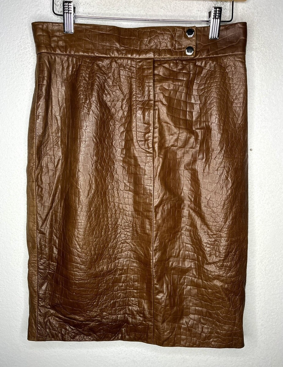 ・Ralph Lauren leather skirt ラルフ　レザー　スカート $795 Ralph Lauren Black Label 8 Brown Croc Embossed Leather