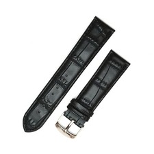 20mm Black Crocodile Grain Leather Watch Strap Watch Band Back Stitching