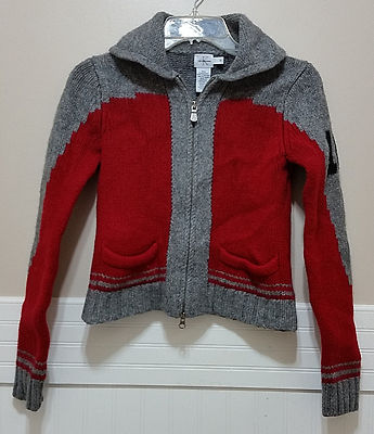 CALVIN KLEIN JEANS Wool Sweater Red Grey Lambswool Varsity Medium Boys Girls Med
