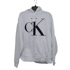 Calvin Klein Jeans Mens White Sportswear Pullover Streetwear Hoodie Sweatshirt L