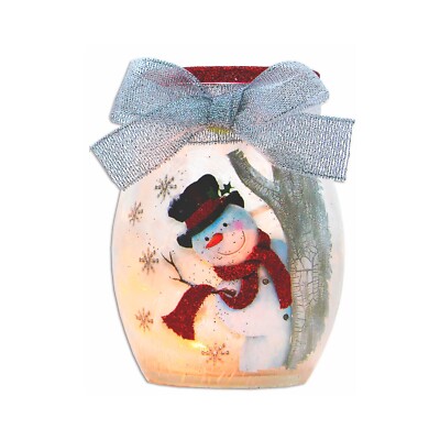 Stony Creek Indoor Holiday Lighting Snowman in Red Birch Tree 4'' Tall Jar ELC80C