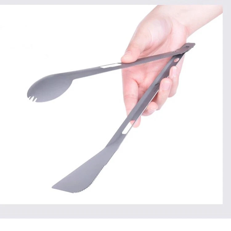 Titanium Alloy 2 in 1 Tong Spork Spatula Shovel Camping BBQ All-In-One Utensil - Image 2 of 4