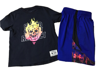 UNDER ARMOUR Boys size Y XS BLOOD SWEAT RESPECT T SHIRT size Y S SHORTS  OUTFIT