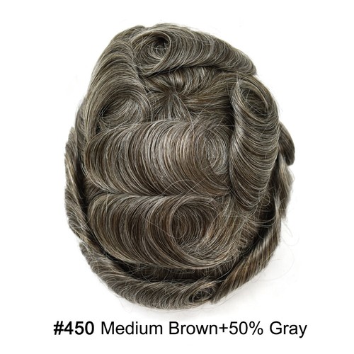 Mens Toupee Human Hair Systems Full Poly Thin Skin Hair Piece Replacement System - Picture 126 of 159