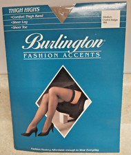 Burlington Thigh Highs Stockings Womens Size Medium Crystal Beige Sheer Toe