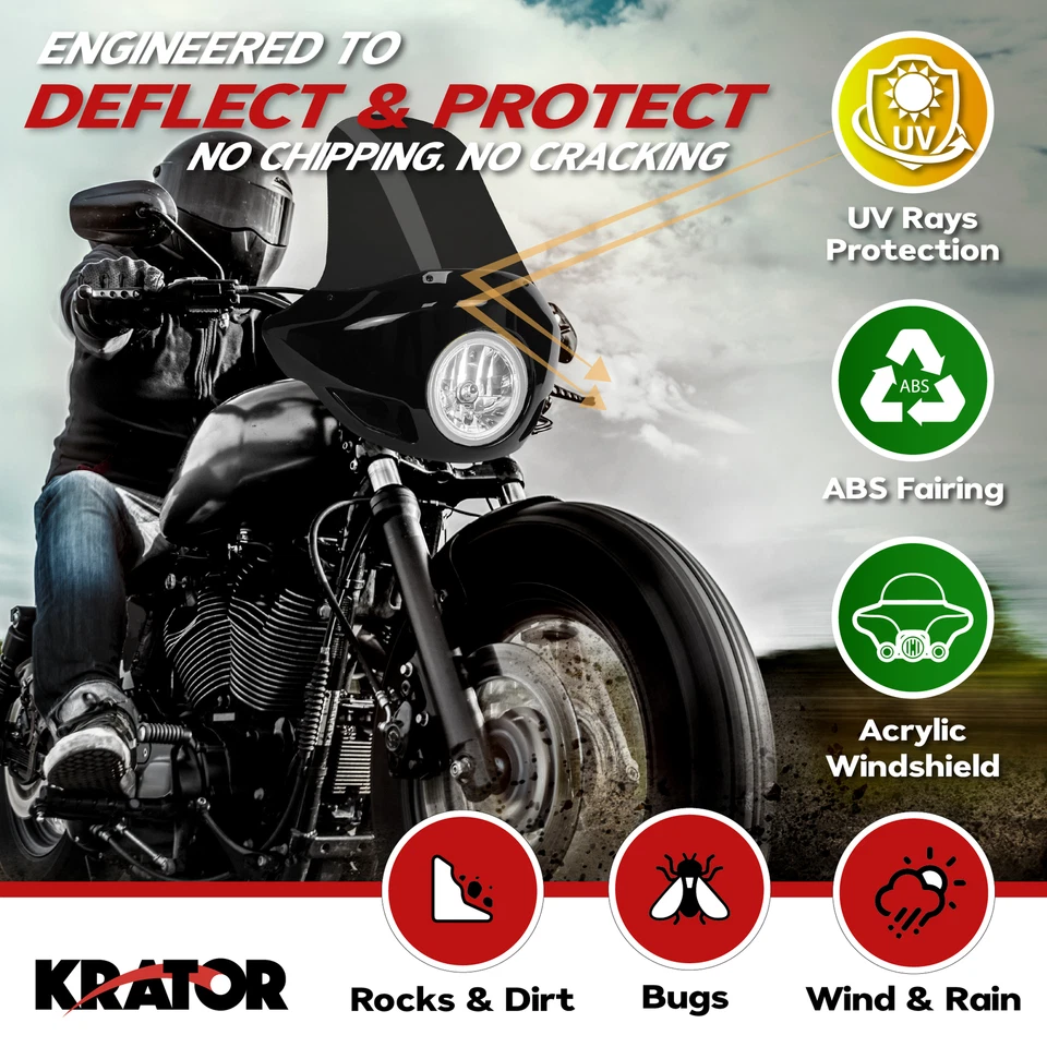 Carenado de humo Krator 22" H para Harley Davidson Sportster 1200 Roadster 2004-2006 Foto 3 de 4