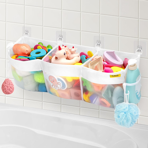 Bath Toy Organizer, 3 Compartment Bathtub Toy Storage Bag, Quick Access Bath Toy
