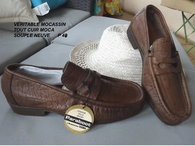 CHAUSSURE MOCASSIN TOUT CUIR MARRON SEMELLE CRANTE NOIRE P 40 6/5 NEUVE - Photo 1/4