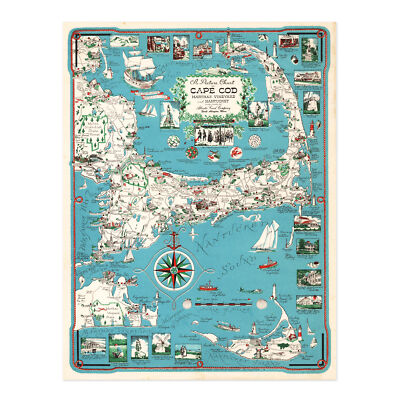 Map Chase 1949 Cape Cod Nantucket Massachusetts Pictorial Canvas Wall Art Poster
