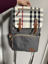 Gray Brown Black Red Burberry Looking Plaid diaper Baby bag backpack