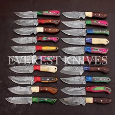 LOT OF 20 CUSTOM HANDMADE DAMASCUS STEEL MIX HUNTING EDC SKINNER KNIFE 10