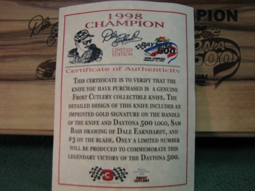 Precioso cuchillo Bowie Daytona 500 1998 campeón Dale Earnhardt 12" caja de madera y certificado de autenticidad - Imagen 4 de 12