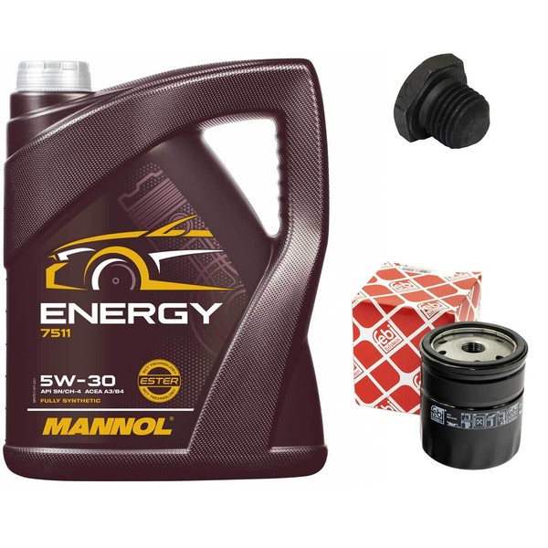 MotoröL Set 5W-30 5 Liter + ÖLfilter + ÖLablassschraube FüR Opel Omega A Vectra-image