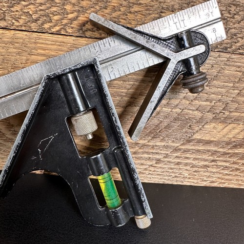 Vintage Stanley No. 46-122 Combination Square w/ Center Head, 12" Machinist Tool - Picture 8 of 19