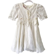 Vintage MiMi Girls White Lace Bead Detail Short Sleeve Dress Christening