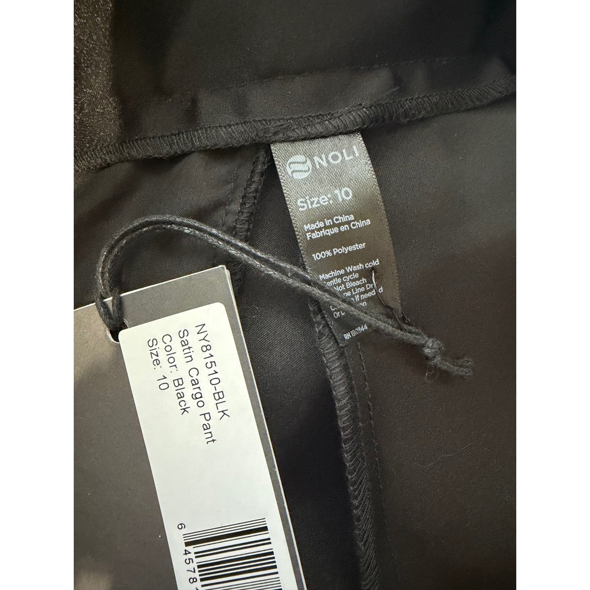 NWT Noli Black Satin Cargo Wide Leg Pant Womens 10 Streetwear