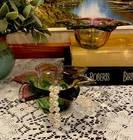 Vtg 2 Murano Style Italian Art Clear Glass Pastel Swirl Flower Bowl Dish Trinket