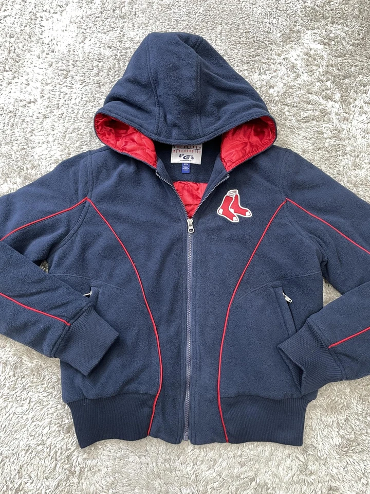 Boston Red Sox Hooded Jacket Womens Medium Navy Red MLB Baseball Full Zip Fleece - Image 2 of 4