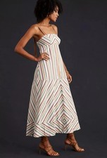 Anthropologie Striped Midi Dress Size UK 10 Sleeveless Pinafore Summer