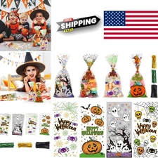 Durable Halloween Treat Bags 200 Count with 400 Twist Ties for Easy Packaging