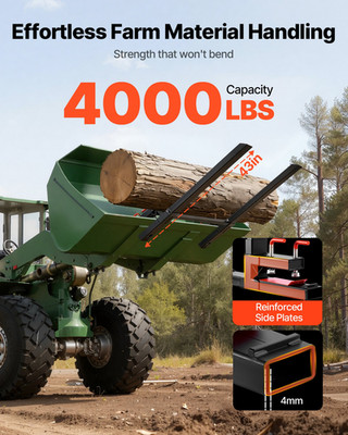 Clamp-On Pallet Forks 4000 lbs, 60'' Tractor Forks w/ Anti-Tilt & Stabilizer Bar