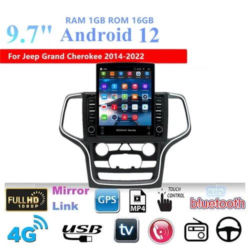 9.7'' Android 12 Stereo Radio Navi GPS Head Unit For Jeep Grand Cherokee 2014-22