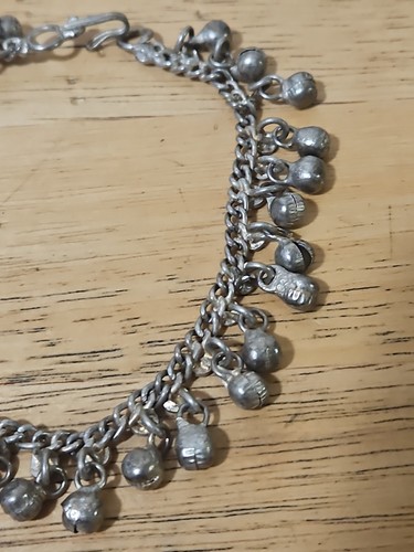 Cavigliera Bracciale Vintage Etnico Jingling Bells 10,5" Tono Argento Costume Gioielli - Foto 2 di 5