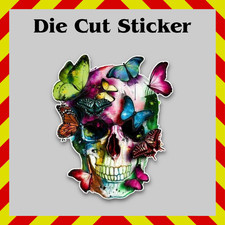 Skull  Butterflies Sticker, Contour-Cut Vinyl Printed Decal, Gothic Style