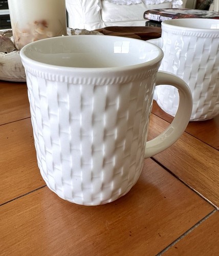 3 - Oneida White Wicker Weave Coffee Mug Ceramic Basketweave Tea Cup Stoneware - Picture 5 of 8