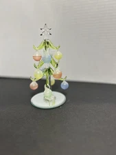 LS Arts Green Glass Christmas Tree W/ 12 Removable Glow  ￼Ornaments Box- Holiday