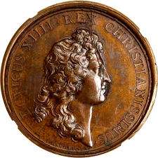 1666 St Kitts & Nevis English Expelled Bronze Medal, NGC MS 64, Lec-1, Scarce