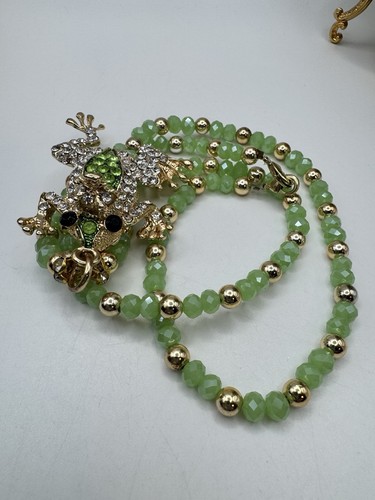 Betsey Johnson Halskette grün irisierend Kristall Frosch Anhänger goldfarben - Bild 8 von 10