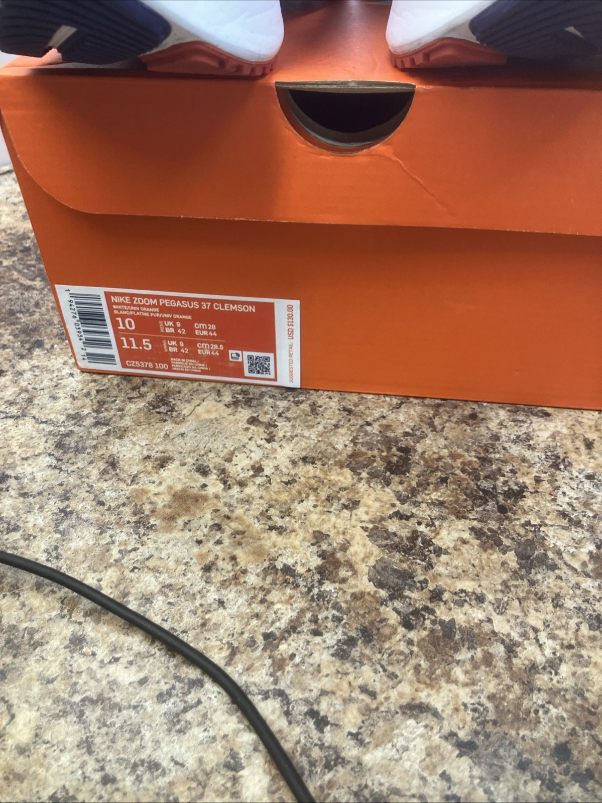 Clemson Tigers Nike Zoom Pegasus 37 Shoes Men's 10 White Purple Orange Running thumbnail 8