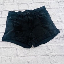 Kancan Black Distressed Denim Shorts High Rise Cuffed Size 28/7 Stretch Summer