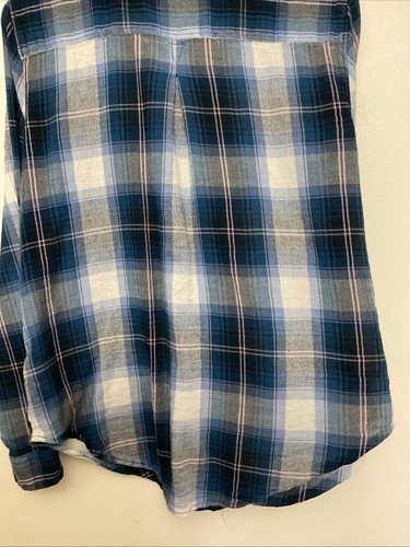 American Eagle Plaid Flannel Shirt L Boyfriend Fit Grunge Casual - Picture 15 of 16